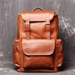 Cool Brown Mens Leather 15.6 inches Large School Backpack Travel Backpack for Men - iwalletsmen