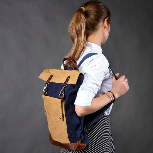 Cool Canvas Leather Mens Womens British 14'' Style College Computer Backpack Travel Backpack for Men - iwalletsmen