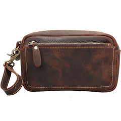 Vintage Dark Brown Leather Mens Phone Wallet Clutch Wallet Wristlet Bag Zipper Long Wallet For Men - iwalletsmen