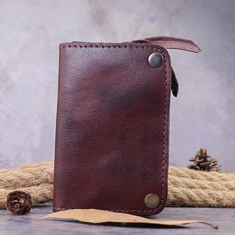 Brown Leather Key Case Key Wallet Men's Dark Coffee Key Holder Red Card Holder For Men - iwalletsmen