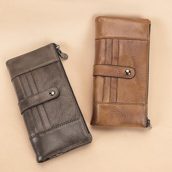 Brown Leather Long Wallet for Men Bifold Checkbook Wallet Card Holders Wallet For Men - iwalletsmen