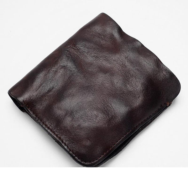 Dark Brown Handmade Leather Mens Bifold Small Wallet Brown billfold Wallet Card Wallet For Men - iwalletsmen
