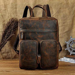 Casual Coffee Men's 15 inches Leather Laptop Backpack Computer Backpack School Backpacks For Men - iwalletsmen