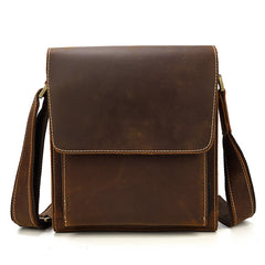 Vintage Brown  Leather Men's Small Side Bag Vertical Messenger Bag Tablet Bag For Men - iwalletsmen