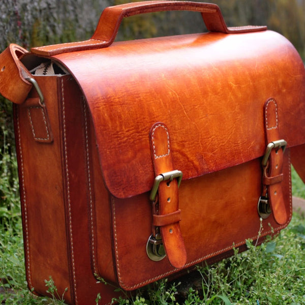 Handmade Leather Cool Mens Brown Briefcase Messenger Bag School Bag for men - iwalletsmen