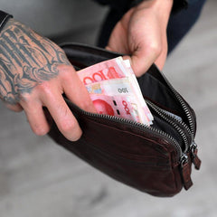 Cool Black Leather Mens Long Wallets Large Double Zipper Clutch Wallet Coffee Vintage Clutch Purse For Men - iwalletsmen