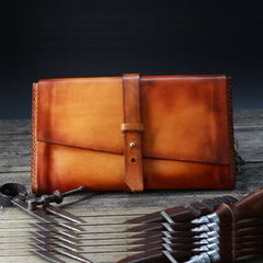Handmade Leather Mens Brown Bifold Long Wallet Vintage Cool Clutch Wallet for Men - iwalletsmen
