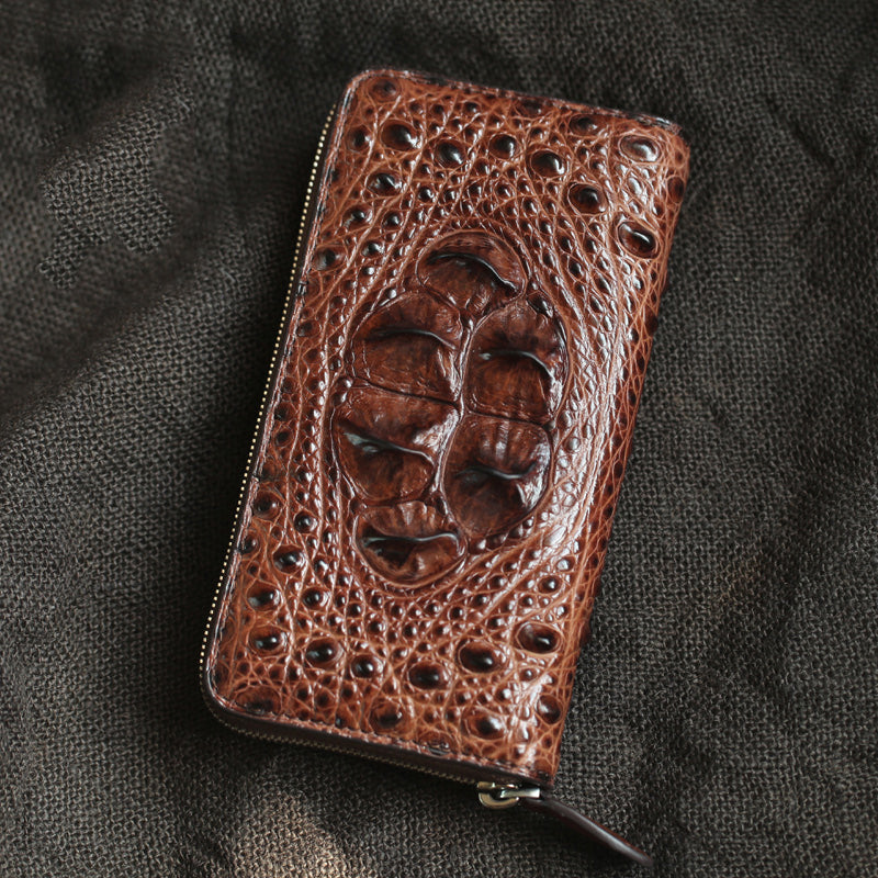Brown Real Crocodile Leather Mens Long Wallet Zipper Wallet Clutch Wallet For Men - iwalletsmen
