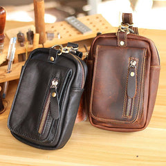 Black Vintage Leather Mens Belt Pouch Belt Bag Hip Pouch Waist Bags Dark Brown For Men - iwalletsmen