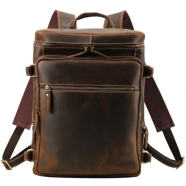 Brown Leather Men's 16 inches Large Computer Backpack Retro Large Travel Backpack Large College Backpack For Men - iwalletsmen