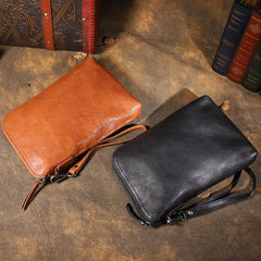 Cool Leather Mens Brown Long Wallet Wristlet Wallet Black Clutch Wallet for Men - iwalletsmen