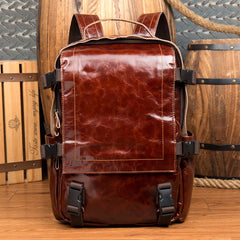 Brown Leather Mens 15 inches Cool Backpack Travel Backpack School Backpack for men - iwalletsmen
