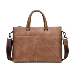 Brown Leather Men 13 inches Vintage Briefcase Handbag Gray Brown Laptop Handbag Side Bag For Men - iwalletsmen