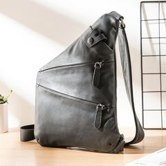Badass Black Leather Men's Sling Bag Chest Bag Black One shoulder Backpack Bundy Bag For Men - iwalletsmen