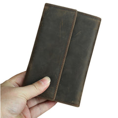 Brown Vintage Simple Long Wallet Leather Mens Dark Brown Trifold Card Wallet Light Brown Business Wallet For Men - iwalletsmen