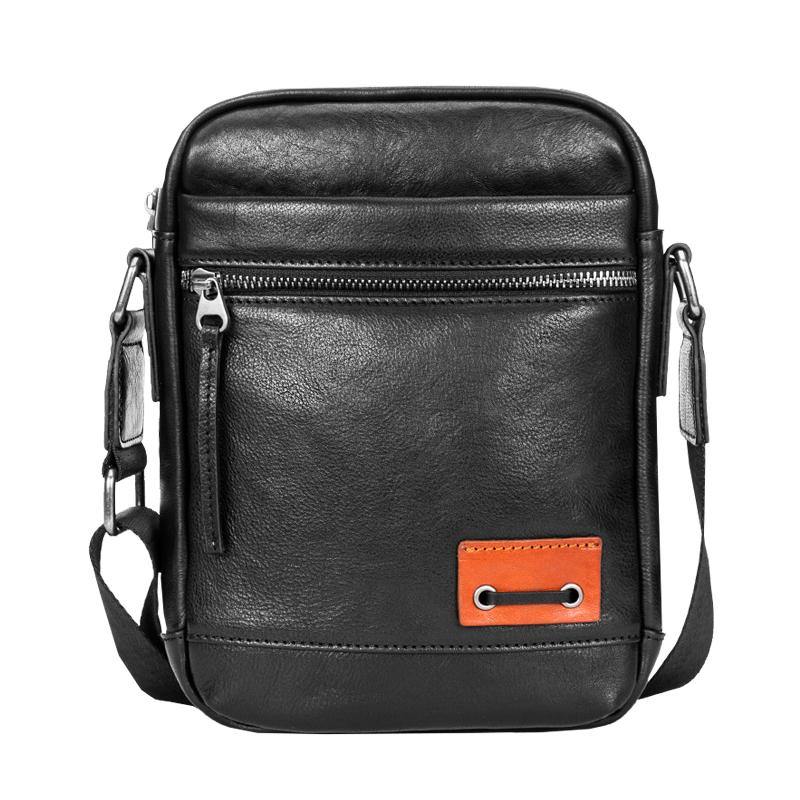 Black Small Leather Mens Vertical Side Bag Black Mini Postman Bag Messenger Bags Phone Bag for Men - iwalletsmen