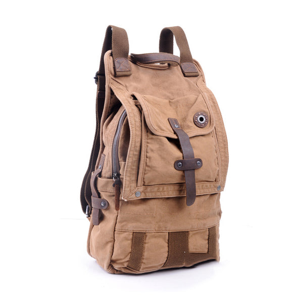 Canvas Black Mens Hiking Backpack Large Khaki School Backpack Canvas Travel Backpack For Men - iwalletsmen