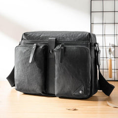 Black Cool Leather Mens 13 inches Side Bag Messenger Bags Black Courier Bags Postman Bag for Men - iwalletsmen