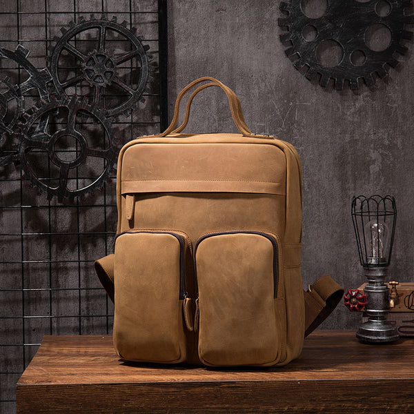 Cool Vintage Mens Leather School Backpack Satchel Backpack Leather Travel Backpack for Men - iwalletsmen