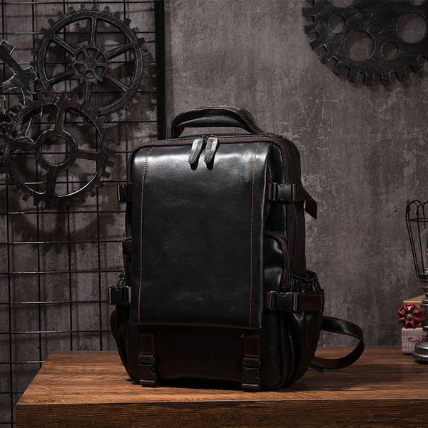 Cool Mens Leather 15inch Laptop Backpack Satchel Backpack Leather School Backpack for Men - iwalletsmen