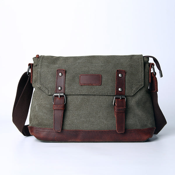 Casual Canvas Mens Womens Simple 10‘’ Side Bag Green Courier Bag Messenger Bag Backpack for Men - iwalletsmen