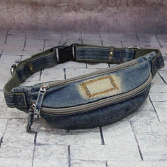 Blue Denim Mens Casual Waist Bag Fanny Pack Blue Jean Hip Bag Bum Bag For Men - iwalletsmen