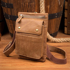 Cool Khaki Leather Mens Casual Waist Bag Belt Pouch Mini Messenger Bags Side Bag for Men - iwalletsmen