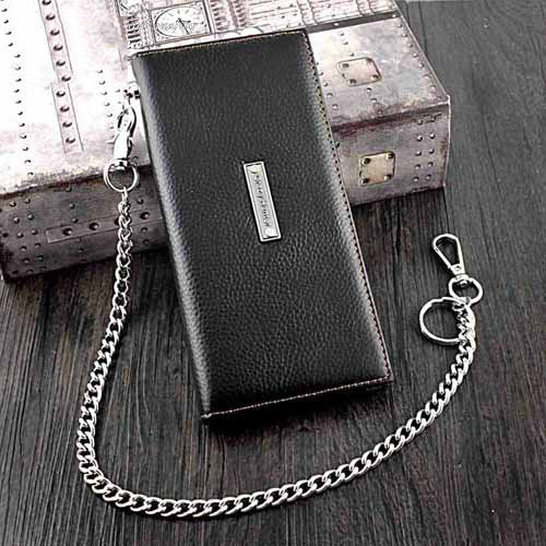 Badass Black Leather Men's Punk Long Biker Chain Wallet Cool Black Bifold Long Wallets with Chain For Men - iwalletsmen
