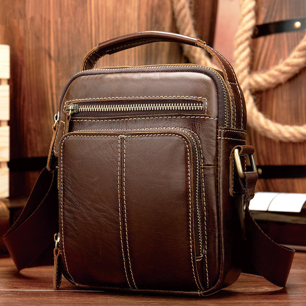 Fashion Brown Leather Men's Small Vertical Courier Bag Messenger Bag Side Bag For Men - iwalletsmen