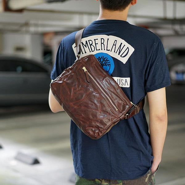Handmade Black Wrinkled Leather Men Postman Bag Coffee Cool Courier Bag Messenger Bag One Shoulder Backpack For Men - iwalletsmen