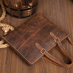 Brown Leather Mens 13 inches Briefcase Laptop Side Bag Business Bags Work Bags for Men - iwalletsmen