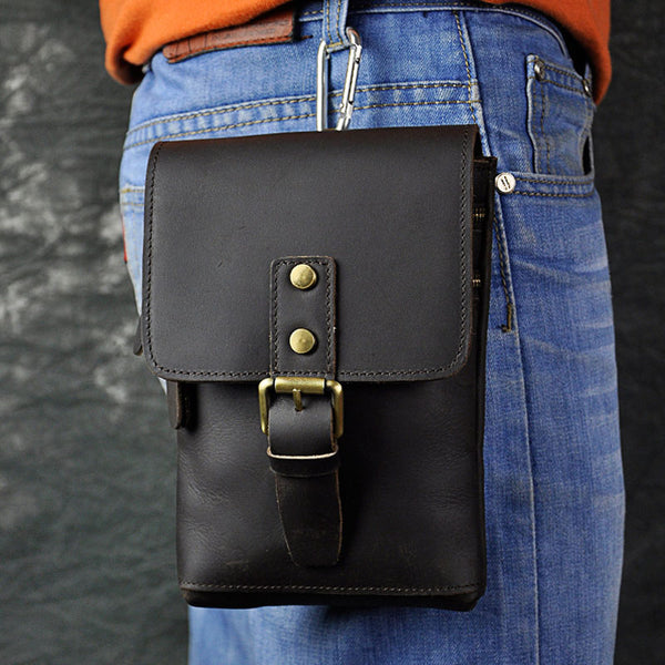 Mens Leather Small Side Bag  Waist Pouch COURIER BAG Holster Belt Case Belt Pouch for Men - iwalletsmen