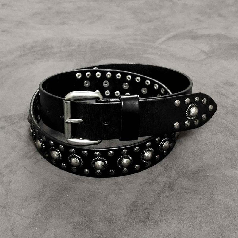 Badass Mens Leather Rock Punk Belt Motorcycle Belt Cool Rivet Leather Belt For Men - iwalletsmen