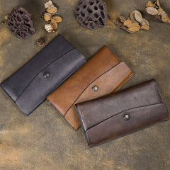 Cool Leather Brown Mens Long Wallet Envolpe Long Wallet Trifold Clutch Wallet for Men - iwalletsmen