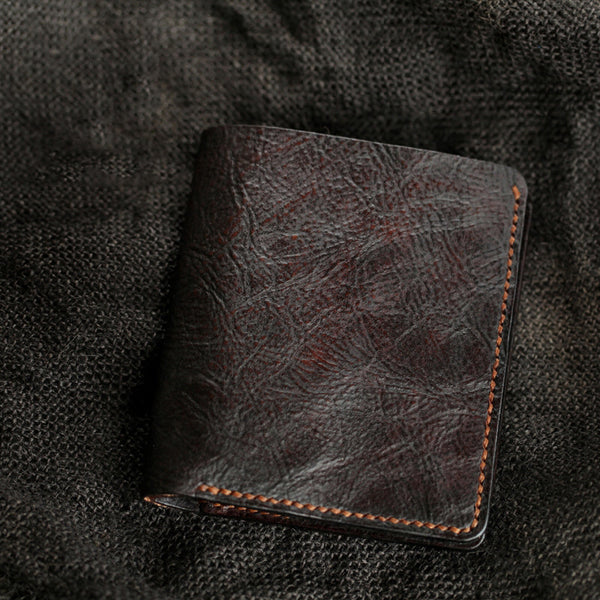 Handmade Dark Coffee Leather Mens Vertical Small Wallet Cool billfold Wallet Bifold Slim Wallet For Men - iwalletsmen