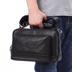 Black LEATHER MENS Small Postman Bag SIDE BAG COURIER BAG Black MESSENGER BAG FOR MEN - iwalletsmen