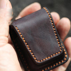 Cool Dark Brown Handmade Leather Mens Standard Zippo Lighter Case With Belt Loop Lighter Holders For Men - iwalletsmen