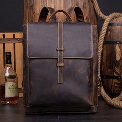 Casual Coffee Leather Mens 14 inches Laptop Travel Backpacks School Computer Backpack for Men - iwalletsmen