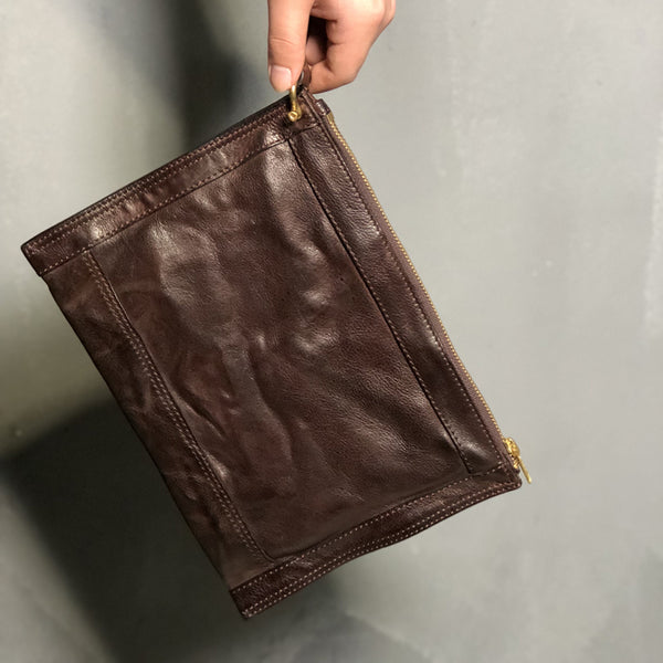 Handmade Leather Mens Small Envelope CLutch Bag Clutch Wallets Wristlet Bag For Men - iwalletsmen