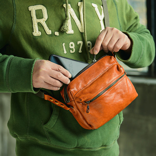 Fashion Simple Black Small Leather Men Side Bag Tan Messenger Bag Courier Bag For Men - iwalletsmen