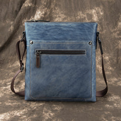 Cool Leather Men's 10 inches Brown Vertical Messenger Bag Blue Courier Bag Side Bag For Men - iwalletsmen