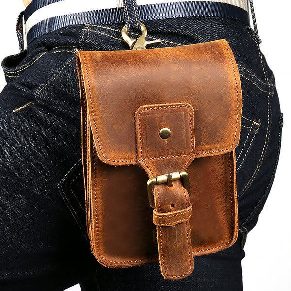Vintage Brown Leather Men's Belt Pouch Cell Phone Holster Belt Bag For Men - iwalletsmen