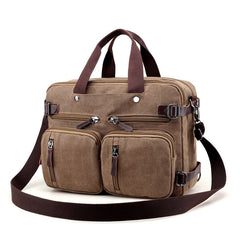 Cool Canvas Leather Mens Business Black Briefcase Khaki Laptop Shoulder Bag Handbag for Men - iwalletsmen