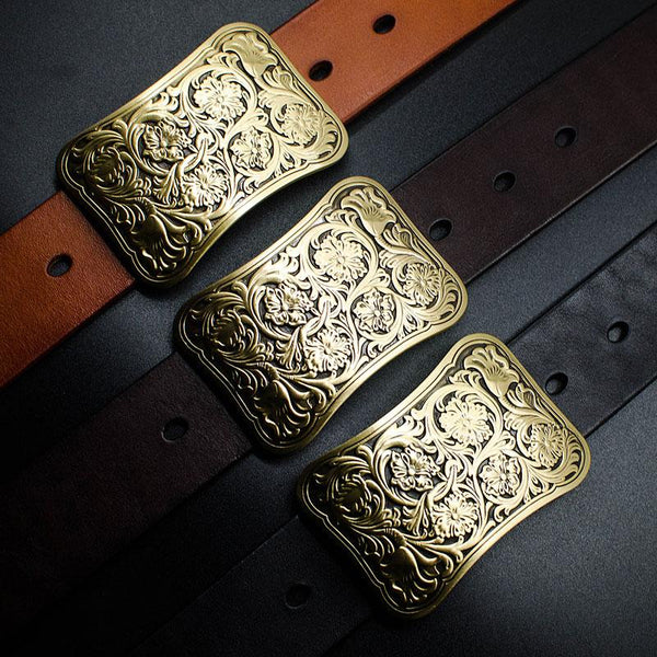 Handmade Genuine Leather Punk Rock Chinese Floral Mens Cool Men Biker Trucker Leather Belt