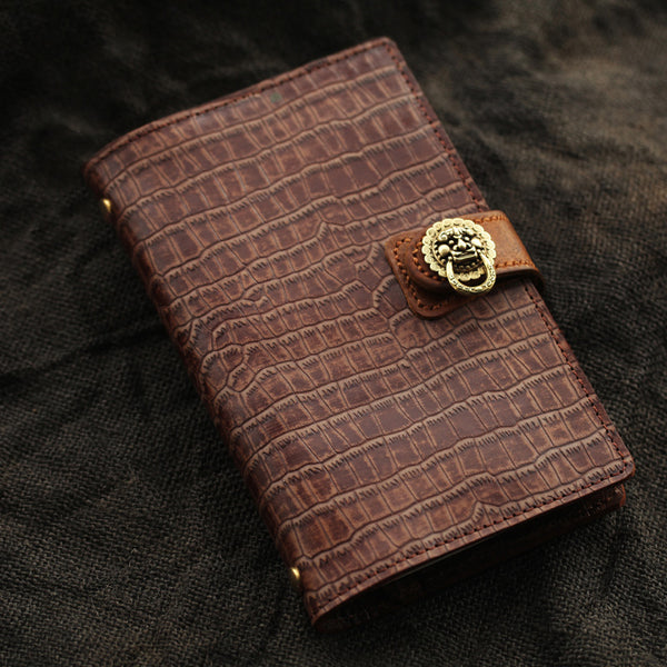 Creative Handmade Leather A6 Journal Travel Notepad Brown Notebook For Men - iwalletsmen