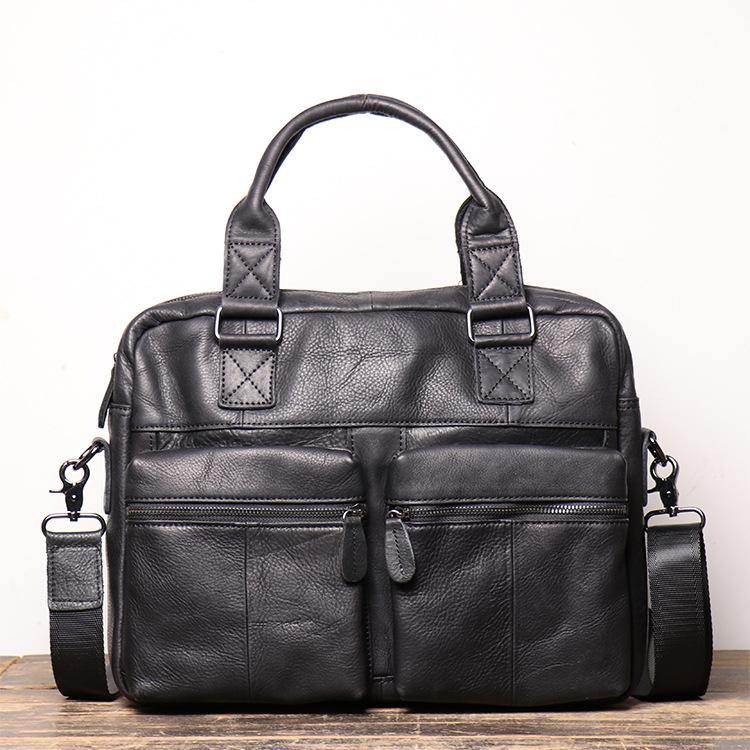 Fashion Leather Mens  Black Laptop Work Bag Handbag Black Briefcase Shoulder Bags Business Bags For Men - iwalletsmen