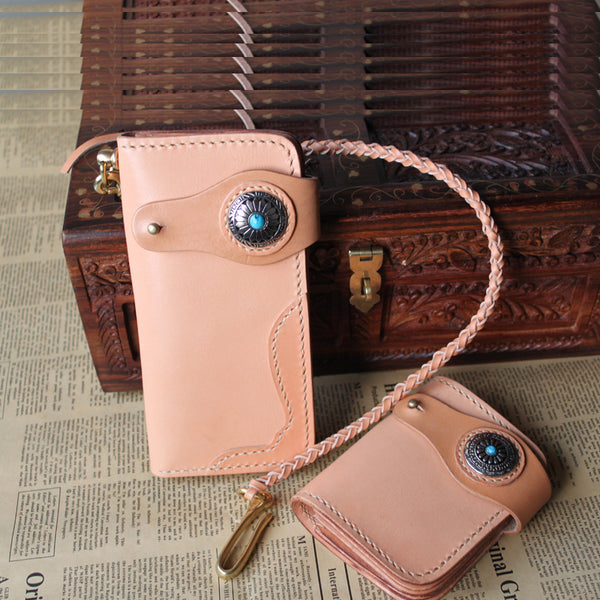 Handmade Mens Leather Biker Chain Wallet Cool Long Biker Wallet with Chain - iwalletsmen