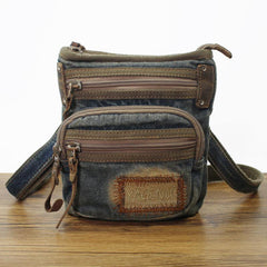 Blue Denim Mens Casual Small Vertical Messenger Bag Jean Belt Bag Belt Pouch For Men - iwalletsmen