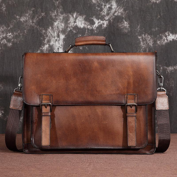 Brown Leather Men's Professional Briefcase 14‘’ Laptop Handbag Black Business Bag Messenger Bag For Men - iwalletsmen