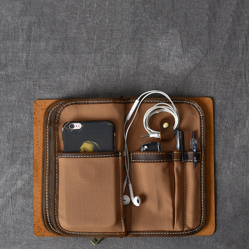 Brown Leather Mens Bifold Canvas Travel Clutch Bag Long Wallet For Men - iwalletsmen
